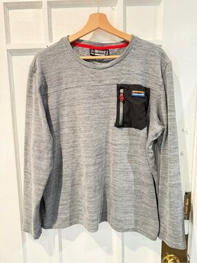Avalanche Heather Gray Long Sleeve Crew with Black Zip Chest Pocket